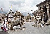 Baijnath Temple - a life sized stone Nandi guard the temple entrance.